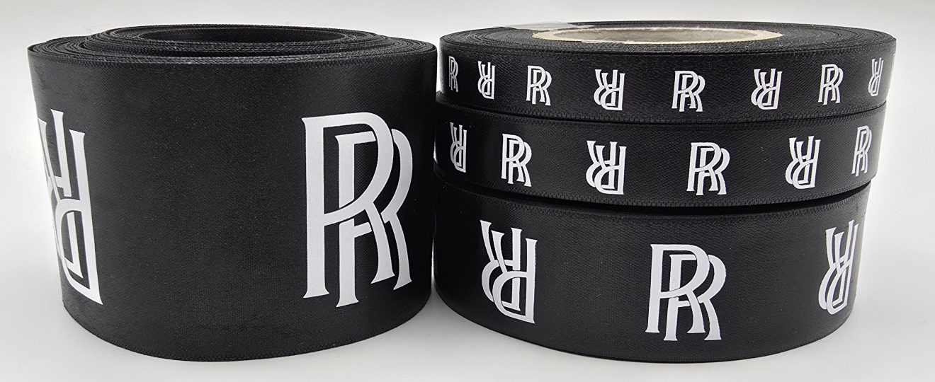 custom branded ribbon, custom logo ribbon, rolls royce ribbon, luxury branding ribbon, custom logo printed ribbon
