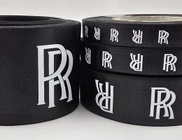 custom branded ribbon, custom logo ribbon, rolls royce ribbon, luxury branding ribbon, custom logo printed ribbon