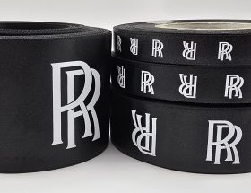 custom branded ribbon, custom logo ribbon, rolls royce ribbon, luxury branding ribbon, custom logo printed ribbon