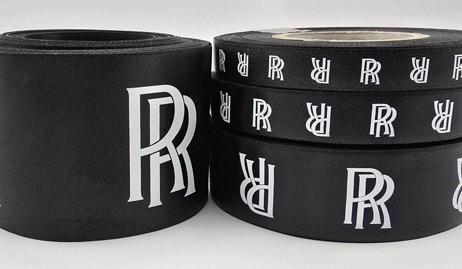custom branded ribbon, custom logo ribbon, rolls royce ribbon, luxury branding ribbon, custom logo printed ribbon