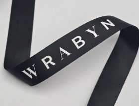 custom logo ribbon, custom satin ribbon, branded satin ribbon, business logo on ribbon, company custom ribbon