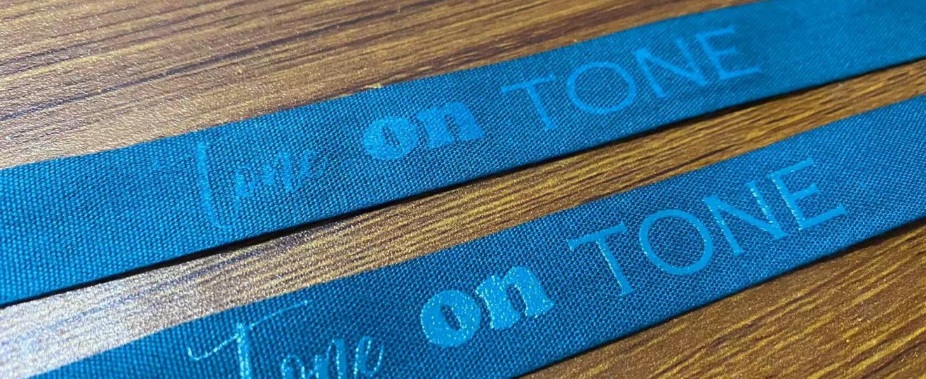 Tone on Tone - Flat print vs Raised Print, custom logo ribbon, custom printed cotton ribbon, Pantone matching cotton ribbon