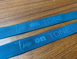 Tone on Tone - Flat print vs Raised Print, custom logo ribbon, custom printed cotton ribbon, Pantone matching cotton ribbon