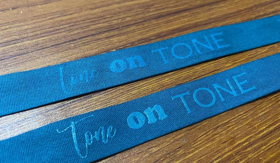 Tone on Tone - Flat print vs Raised Print, custom logo ribbon, custom printed cotton ribbon, Pantone matching cotton ribbon