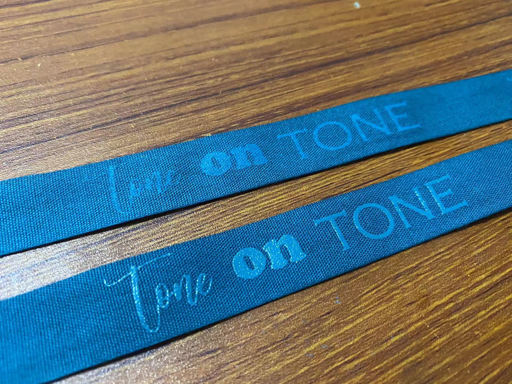 Tone on Tone - Flat print vs Raised Print, custom logo ribbon, custom printed cotton ribbon, Pantone matching cotton ribbon