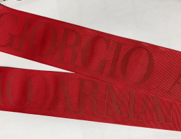 Tone on Tone custom logo ribbon, red grosgrain custom logo ribbon, custom logo ribbon, custom printed ribbon, Pantone matching ribbon