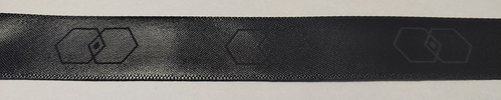 tone on tone custom ribbon, custom logo ribbon, black on black satin ribbon, custom black satin ribbon