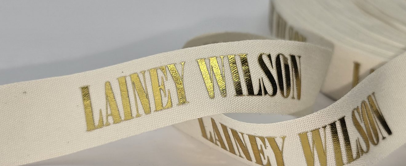 custom cotton ribbon, custom logo cotton ribbon, eco friendly logo ribbon, foil print on cotton ribbon, natural cotton logo ribbon