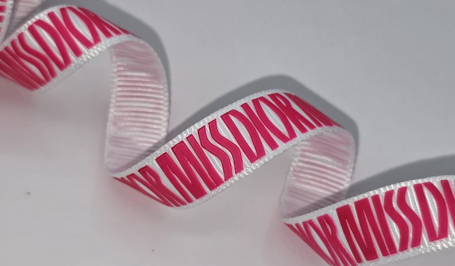custom logo ribbon, raised print on grosgrain ribbon, Pantone matching print, custom logo grosgrain ribbon, custom branding ribbon, raised print on ribbon