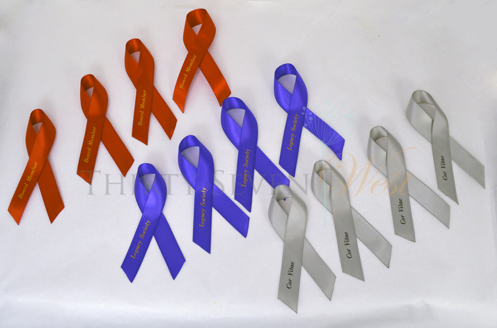 AHA ribbon for Event Attendees, Red awareness ribbon with corporate logo printed, Silver awareness ribbon with logo print, Custom Logo Ribbon, Corporate Logo Ribbon