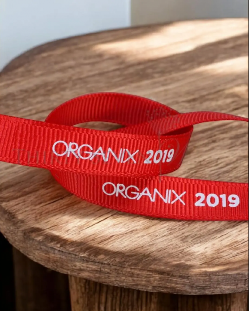 custom grosgrain ribbon, custom logo ribbon, printed grosgrain ribbon, textured printed ribbon, grosgrain branding ribbon