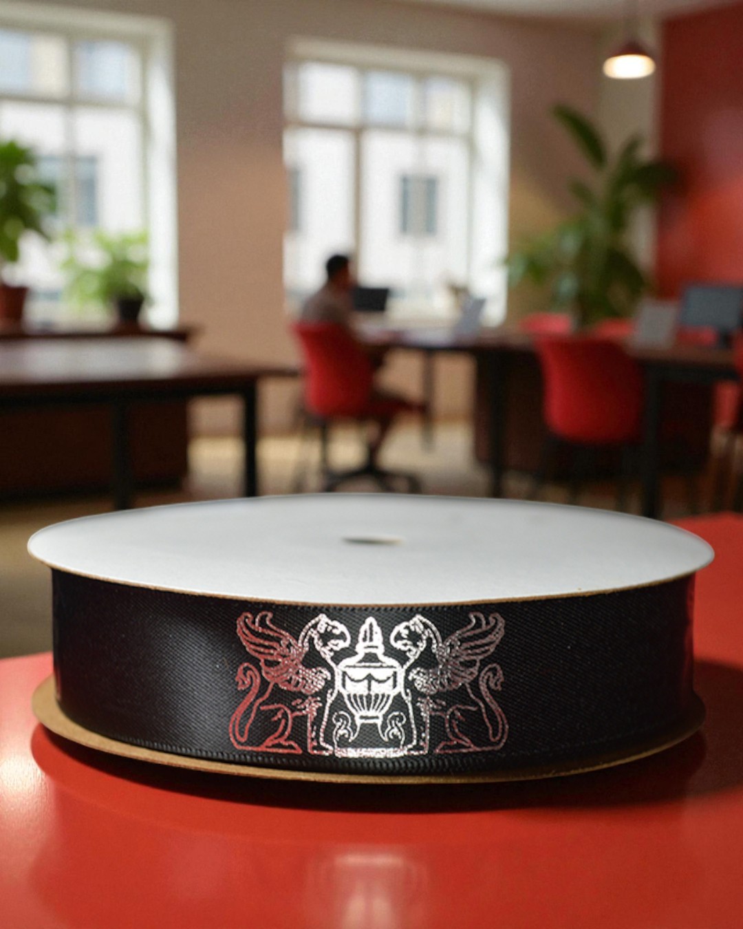 custom logo ribbon, corporate logo ribbon, company branding ribbon, satin logo ribbon, black satin ribbon, metallic printed ribbon (2)