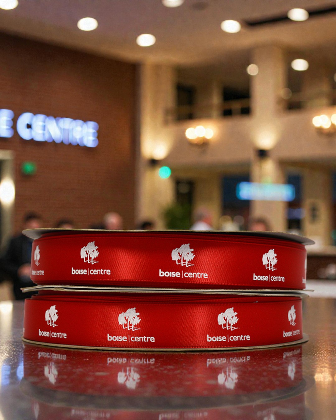 custom logo ribbon, Pantone matched logo ribbon, custom red satin ribbon, satin logo ribbon, custom printed satin ribbon