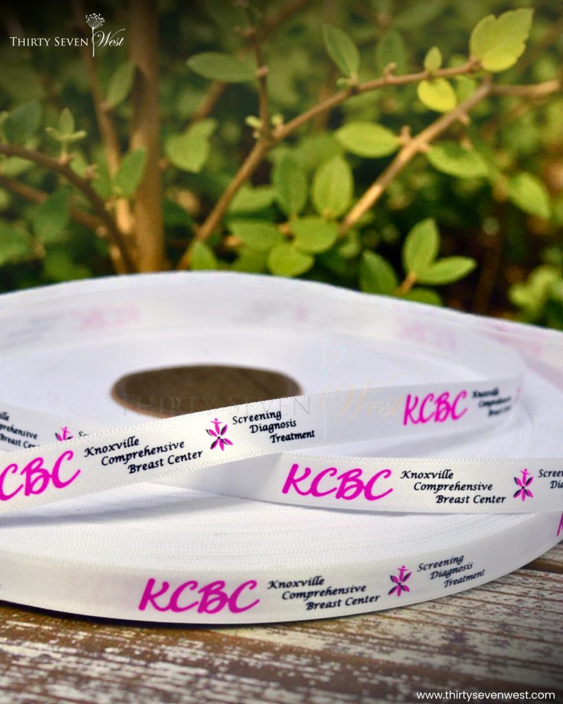 custom logo ribbon, custom satin ribbon, Pantone matched printed ribbon, multi color printed ribbon, satin logo ribbon