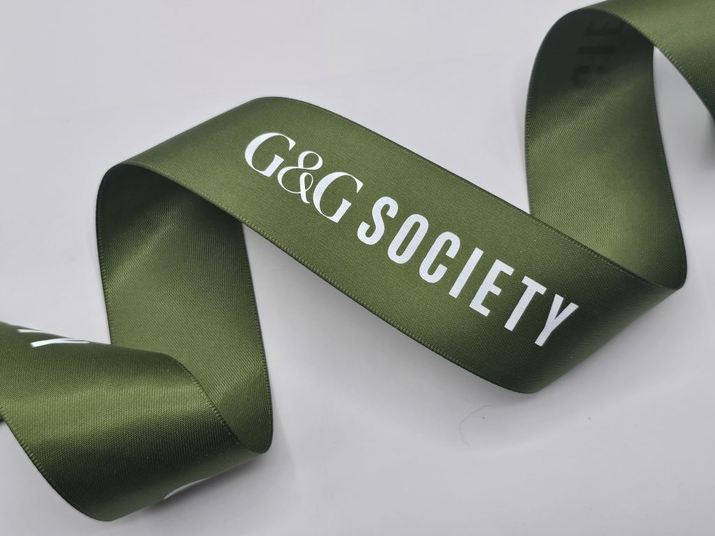 custom logo ribbon, branded custom satin ribbon, business logo on ribbon, company custom ribbon