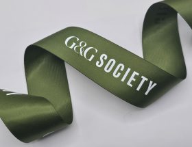 custom logo ribbon, branded custom satin ribbon, business logo on ribbon, company custom ribbon