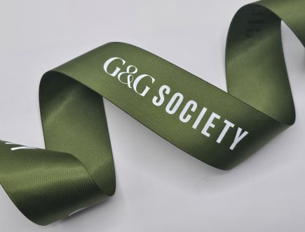 custom logo ribbon, branded custom satin ribbon, business logo on ribbon, company custom ribbon