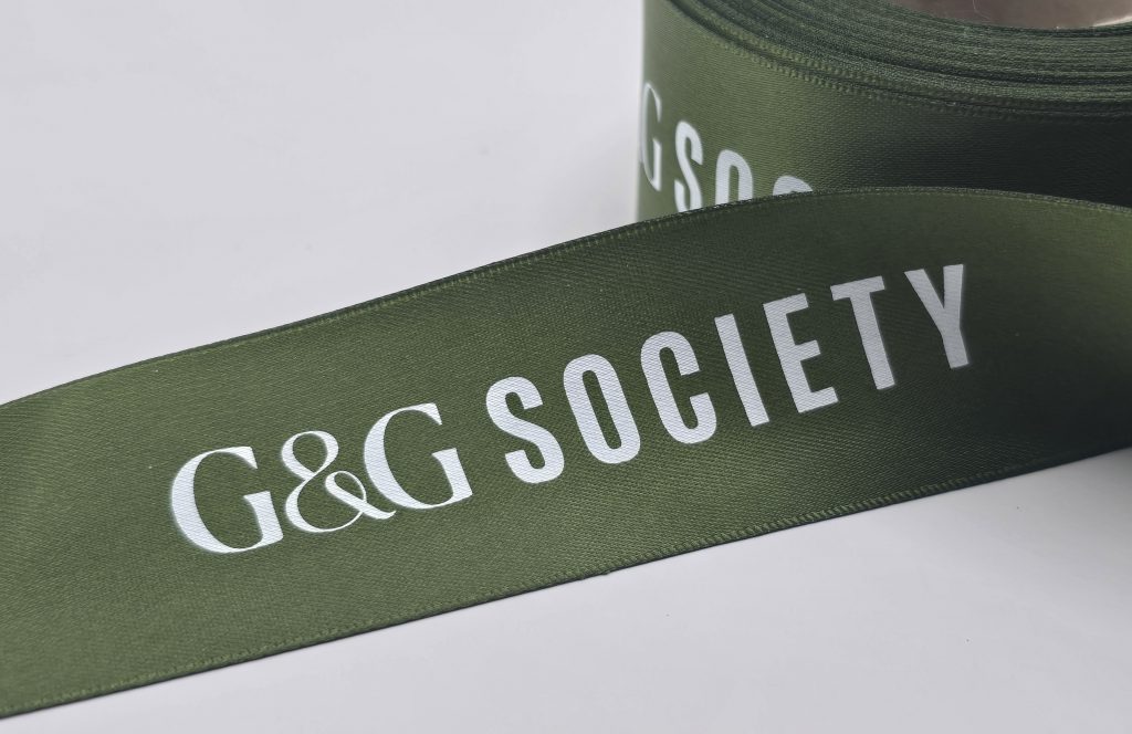 custom logo ribbon, custom branded ribbon, satin logo ribbon, custom satin ribbon, Pantone matching ribbon