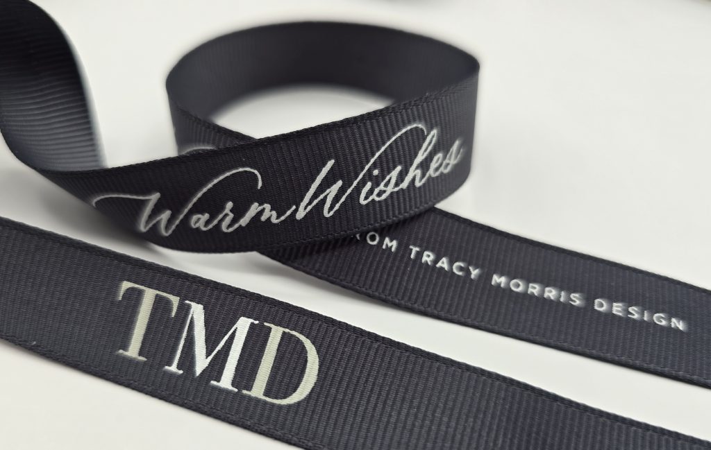 custom logo ribbon, custom grosgrain logo ribbon, custom grosgrain ribbon, custom branded ribbon, corporate logo ribbon