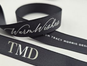 custom logo ribbon, custom grosgrain logo ribbon, custom grosgrain ribbon, custom branded ribbon, corporate logo ribbon