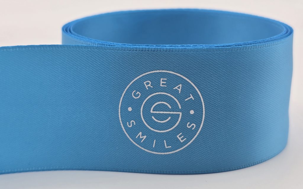 custom logo ribbon, custom satin logo ribbon, custom ribbon with company logo, custom business ribbon, logo ribbon printing, logo on ribbon