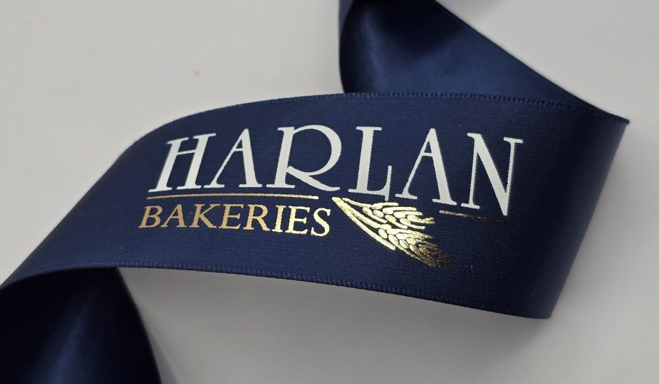 full color imprint satin ribbon, custom logo ribbon, logo on ribbon, custom satin ribbon, custom imprinted ribbon, Pantone matching logo ribbon, ribbon with logo